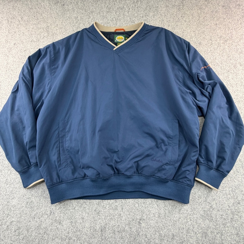 Cabelas Windcrest Mens XL Navy Blue V-Neck Pullover Windbreaker Jacket 95-0356